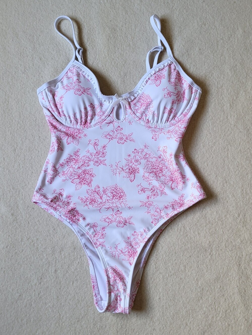 Pink & White Floral One Piece Swimsuit Women's Size 4/6